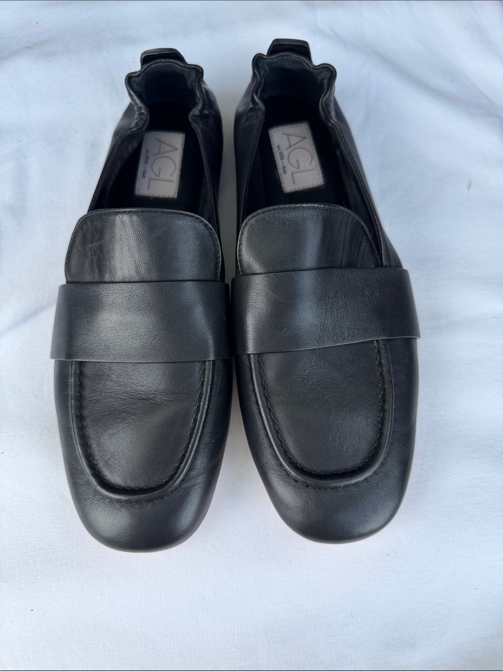 AGL Black Leather Slip-On Penny Loafers